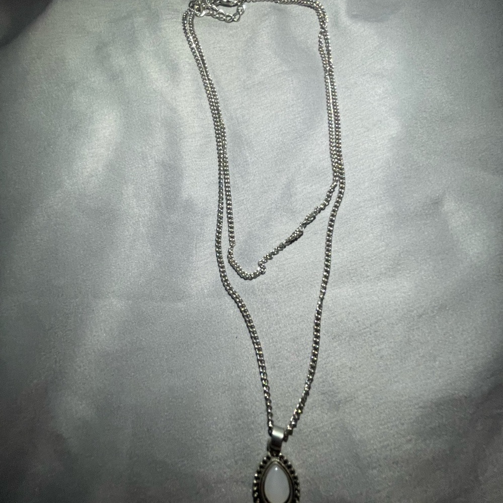 Elegant Silver Double Layer Pendant Necklace
